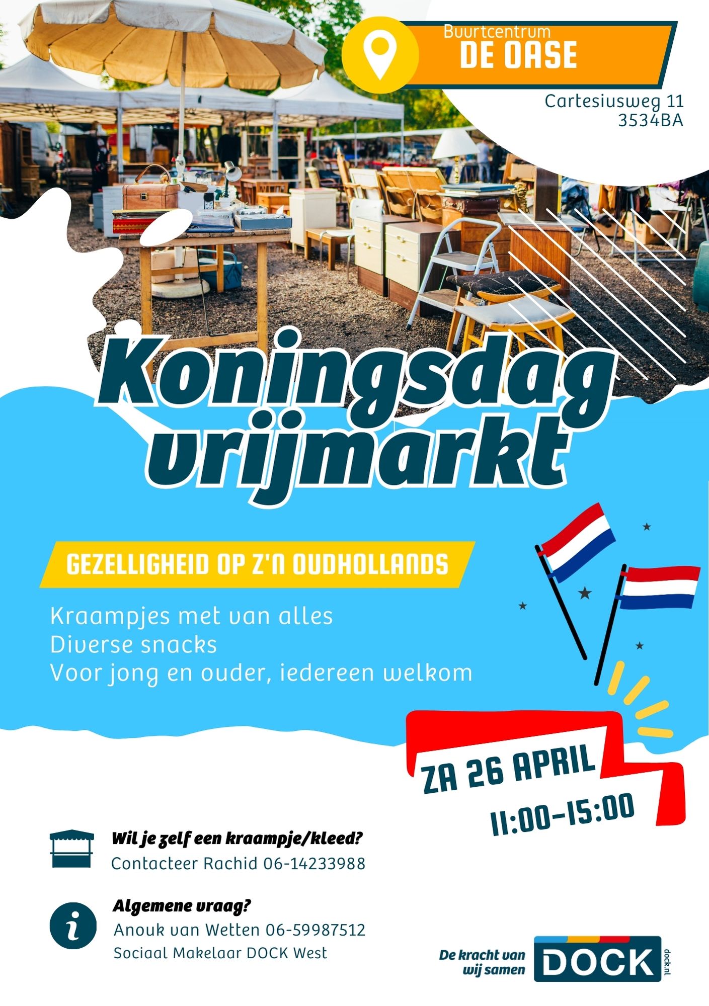 Welkom op de Koningsdag Vrijmarkt in De Oase, Utrecht-west